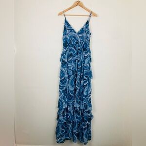 Brazilian designer Horto ruffled, layered ruffle blue maxi dress. Size 40 (US 6)